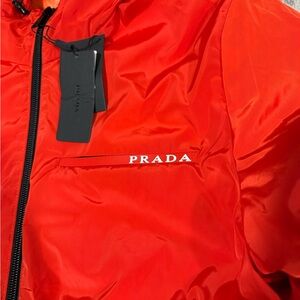 Prada Red Hooded Nylon Puffer Jacket men large